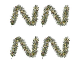 Vandans kerstguirlande set van 4 | groen met LED lampjes & dennenappels | 180cm