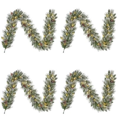 Vandans kerstguirlande set van 4 | groen met LED lampjes & dennenappels | 180cm