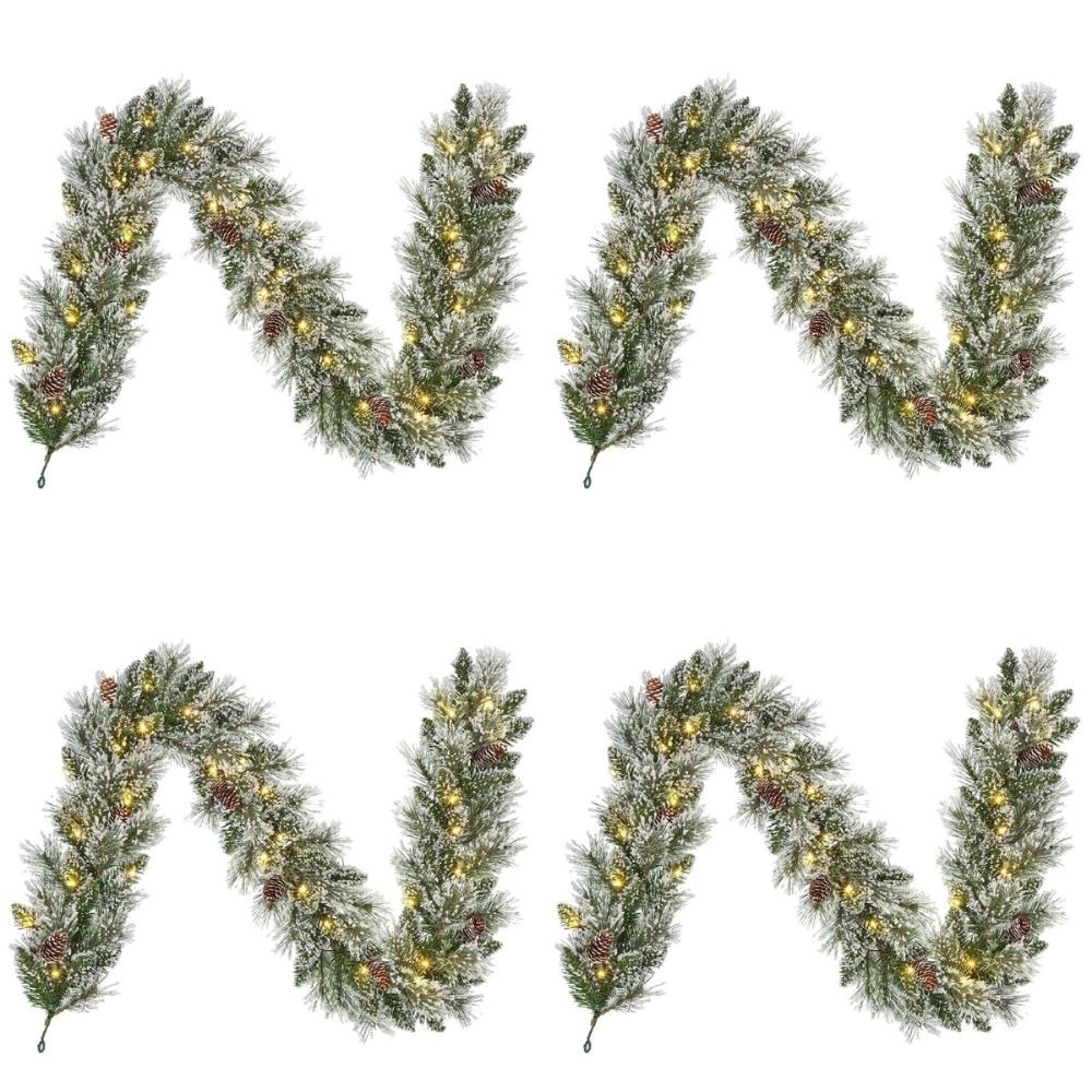 Vandans kerstguirlande set van 4 | groen met LED lampjes & dennenappels | 180cm