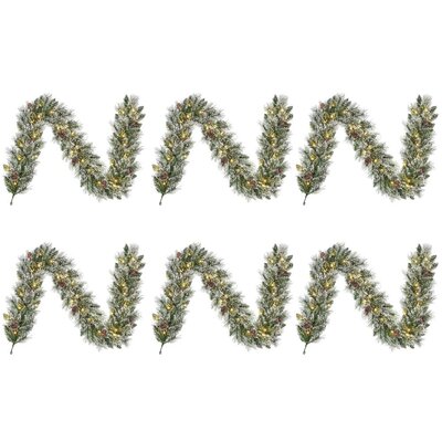 Vandans kerstguirlande set van 6 | groen met LED lampjes & dennenappels | 180cm