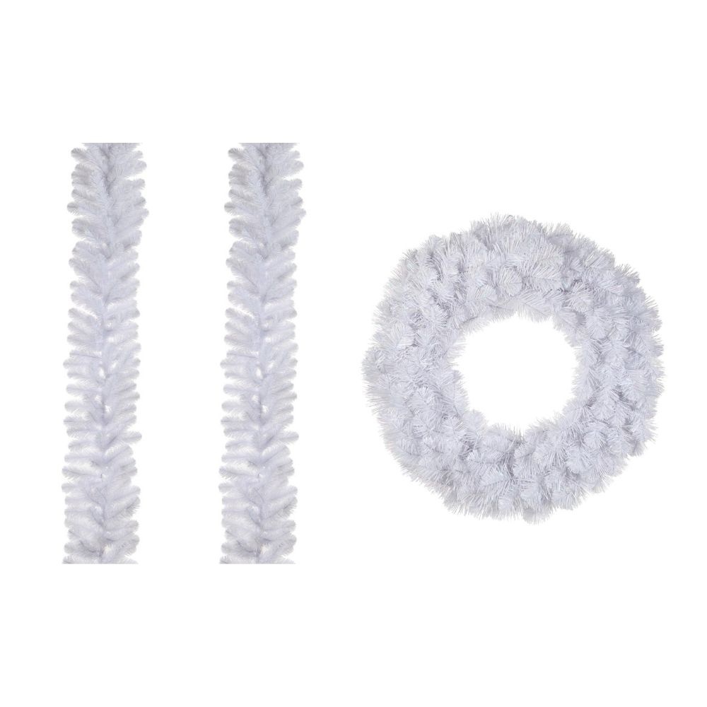 Icelandic twee kerstguirlandes + krans 180xø60cm | wit