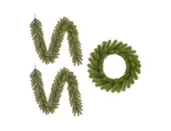 Nigata twee kerstguirlandes + krans 180xø60cm | groen
