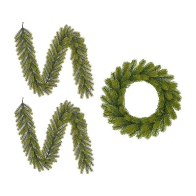 Nigata twee kerstguirlandes + krans 180xø60cm | groen