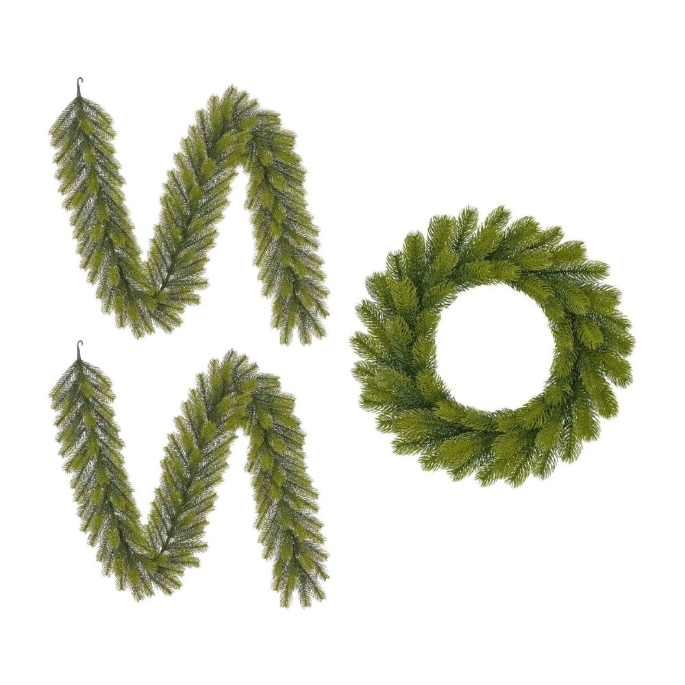 Nigata twee kerstguirlandes + krans 180xø60cm | groen
