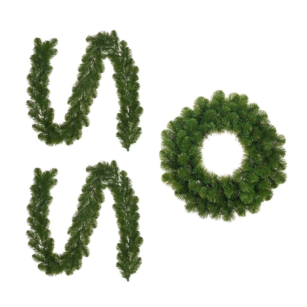 Norton twee kerstguirlandes + krans 180xø60cm | groen