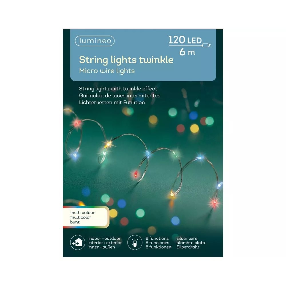 Kerstverlichting zilverdraad | 120 LED lampjes | multicolor | op stekker