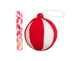 Kerstballen set rood/wit | 6 stuks | 6cm