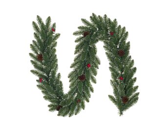 Creston Frosted kerstguirlande incl. besjes en dennenappels | groen met bevroren details | 270cm