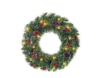 Creston kerstkrans incl. besjes en dennenappels | groen met bevroren details & LED lampjes | 45cm