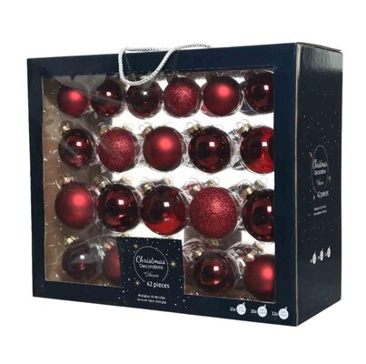 Kerstballen set 42-delig | glas | donkerrood | diverse maten