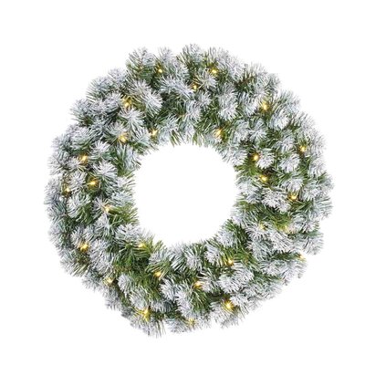 Norton kerstkrans | groen met bevroren details en LED lampjes | 60cm