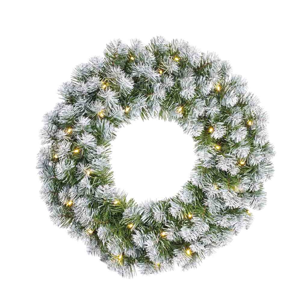 Norton kerstkrans | groen met bevroren details en LED lampjes | 60cm