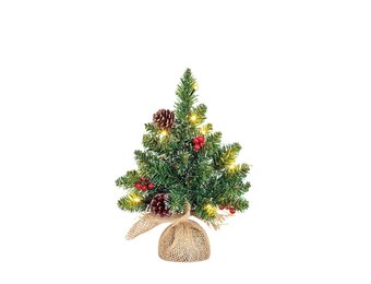 Creston kerstboompje in jute zak | groen met LED lampjes | 30cm