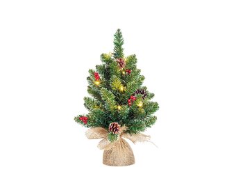 Creston kerstboompje in jute zak | groen met LED lampjes | 45cm