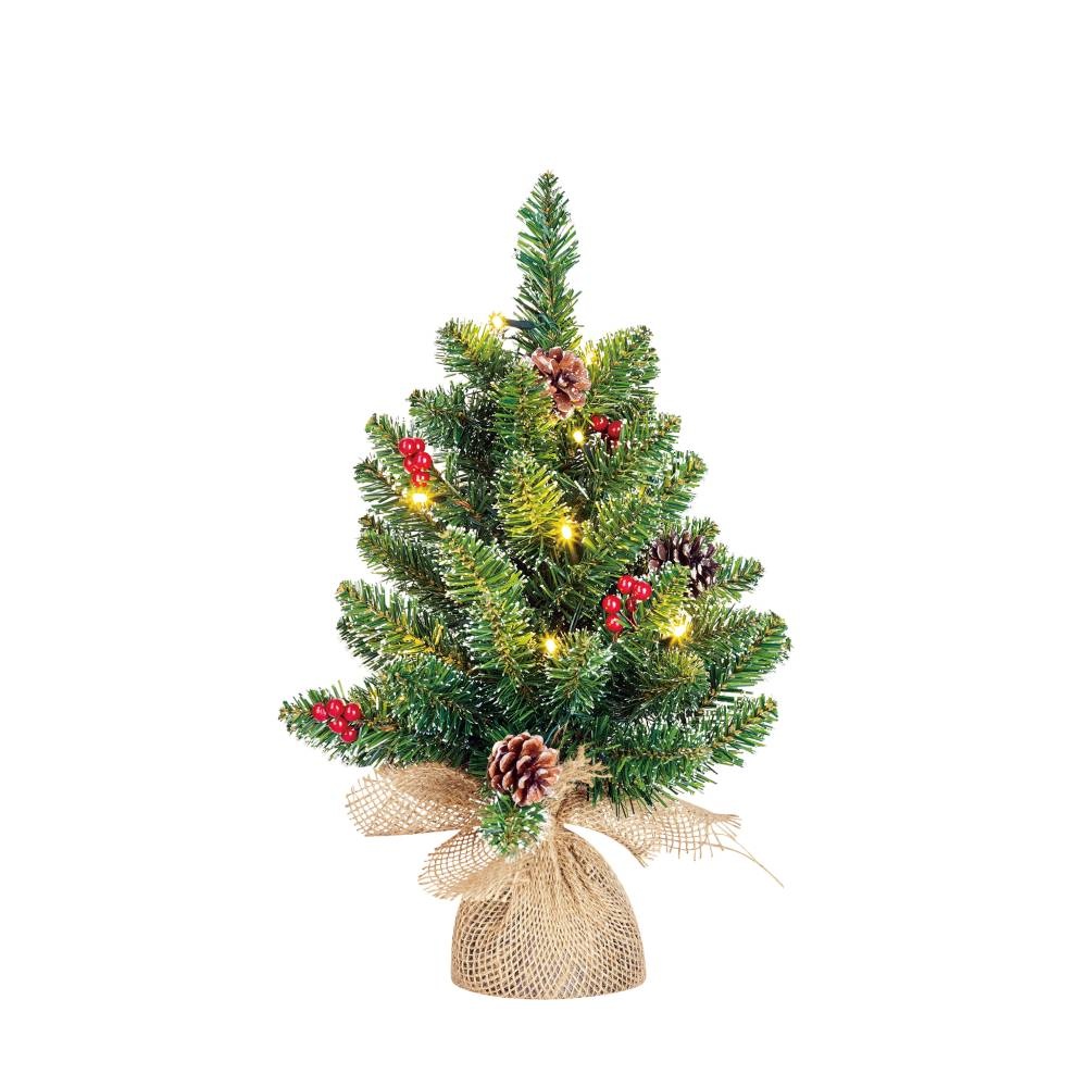Creston kerstboompje in jute zak | groen met LED lampjes | 45cm