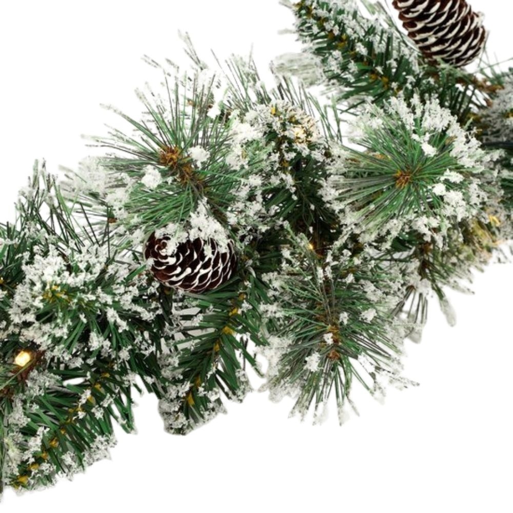 Vandans kerstguirlande | groen met LED lampjes & dennenappels | 270cm