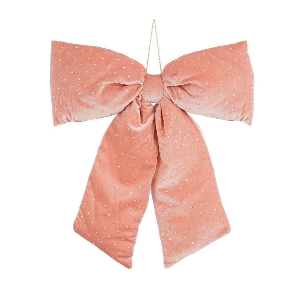 Kerststrik | polyester | roze met spikkels | 50cm