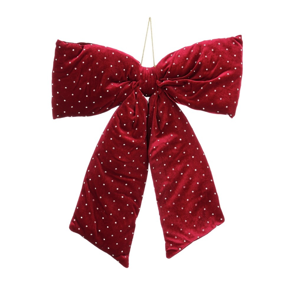 Kerststrik | polyester | donkerrood met spikkels | 50cm