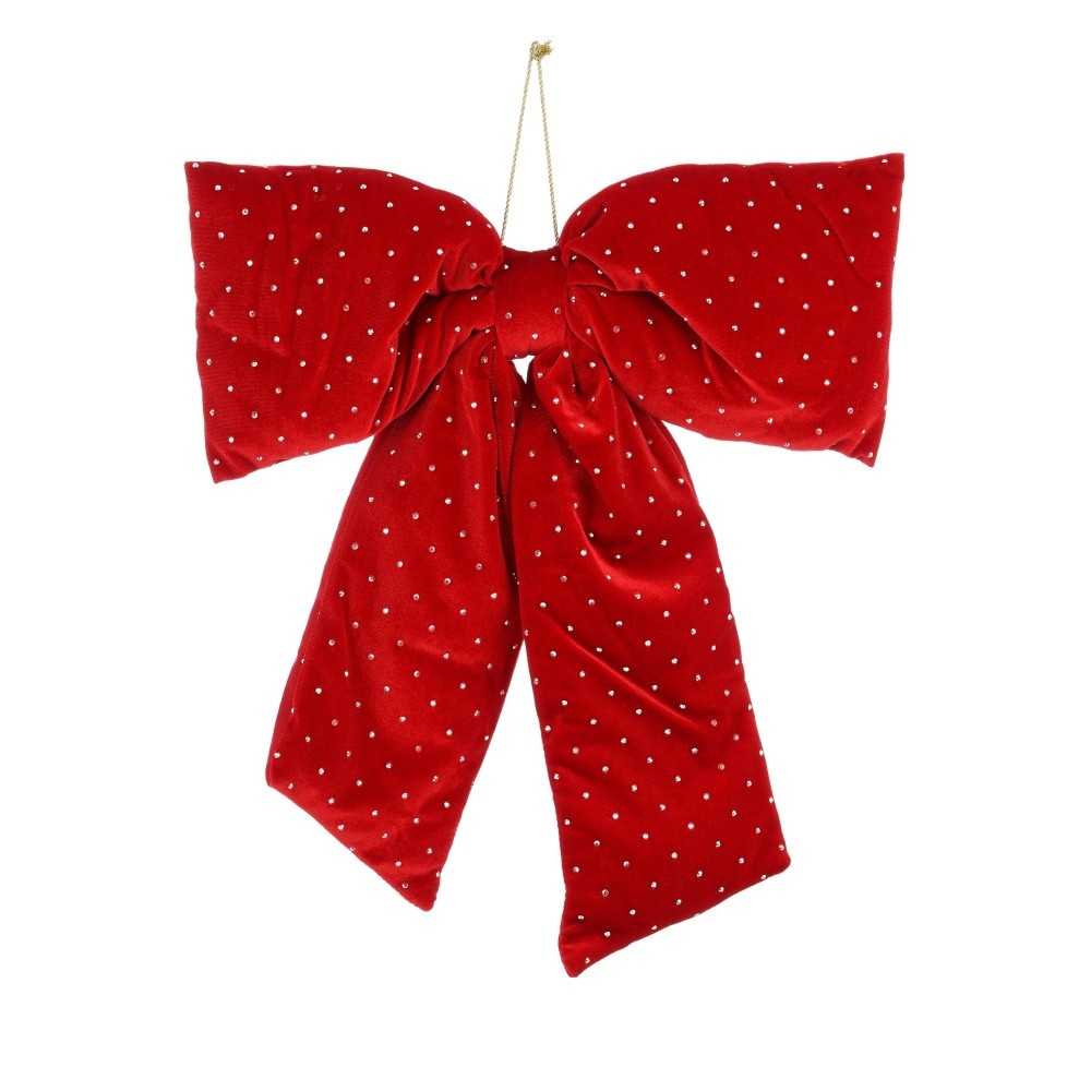 Kerststrik | polyester | rood met glitters | 50cm
