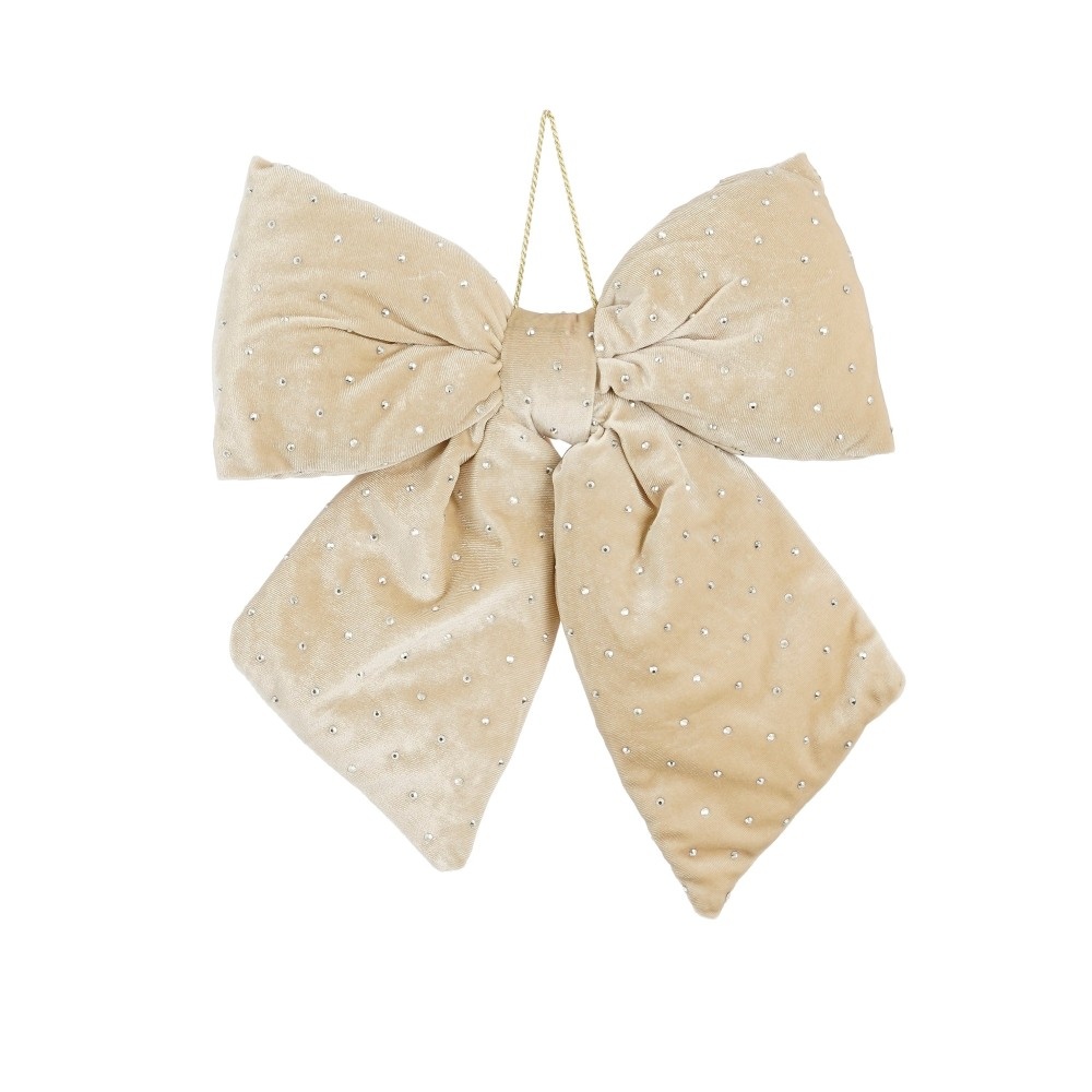 Kerststrik | polyester | creme met spikkels | 34cm