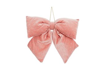 Kerststrik | polyester | roze met spikkels | 34cm