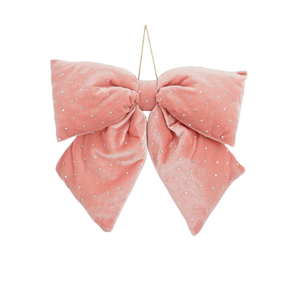 Kerststrik | polyester | roze met spikkels | 34cm