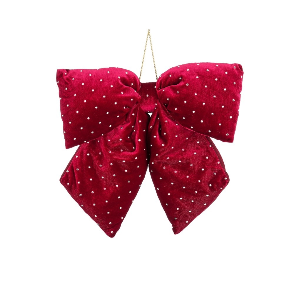 Kerststrik | polyester | donkerrood met spikkels | 34cm