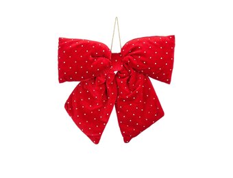 Kerststrik | polyester | rood met spikkels | 34cm