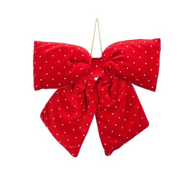 Kerststrik | polyester | rood met spikkels | 34cm