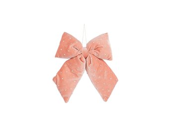Kerststrik | polyester | roze met glitters | 23cm