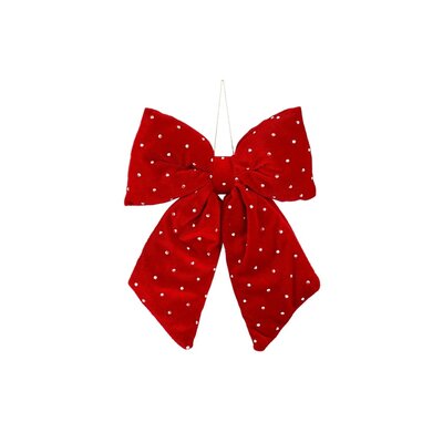Kerststrik | polyester | rood met spikkels | 23cm