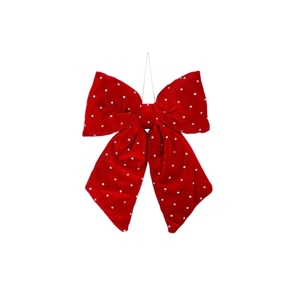 Kerststrik | polyester | rood met spikkels | 23cm