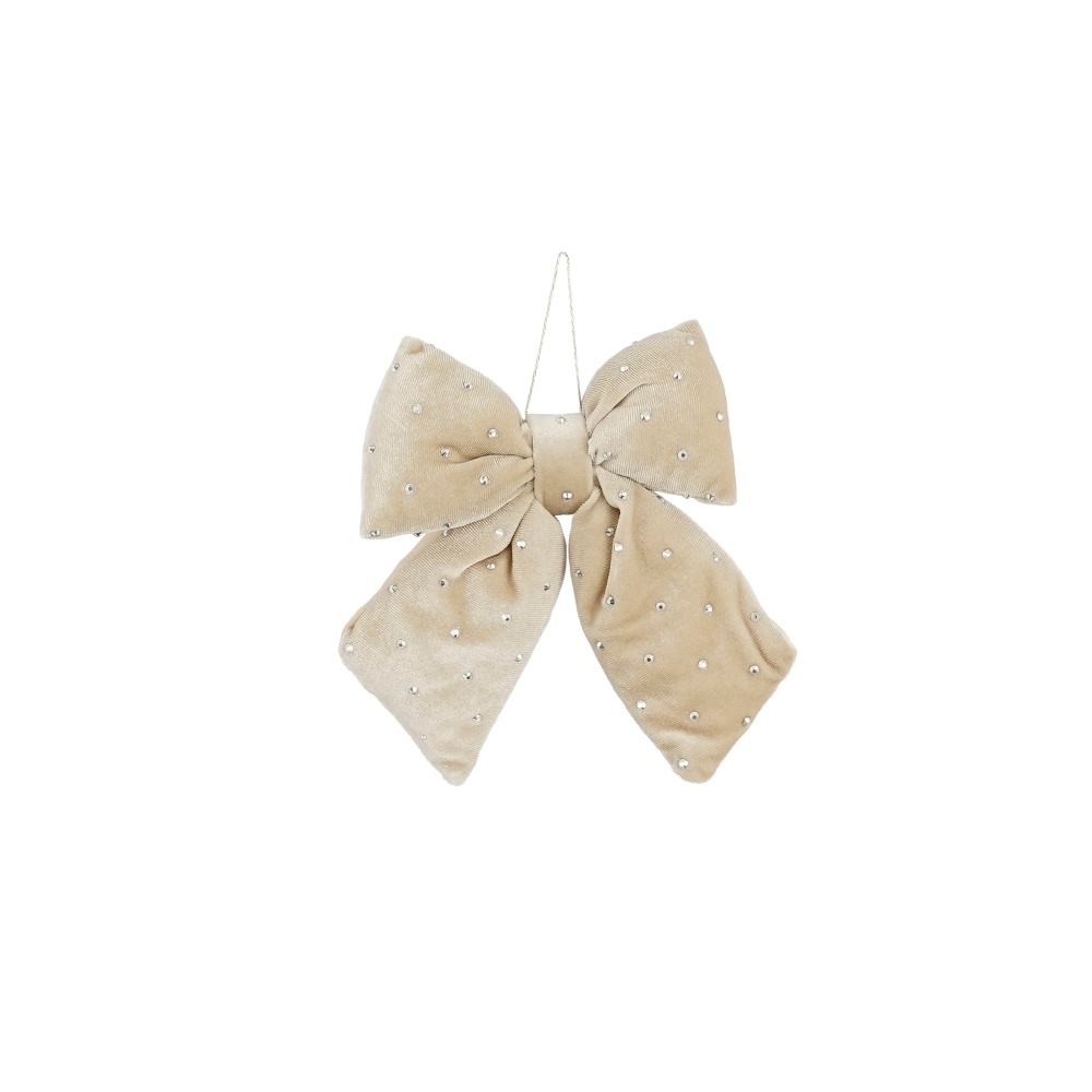 Kerststrik | polyester | creme met spikkels  | 17cm