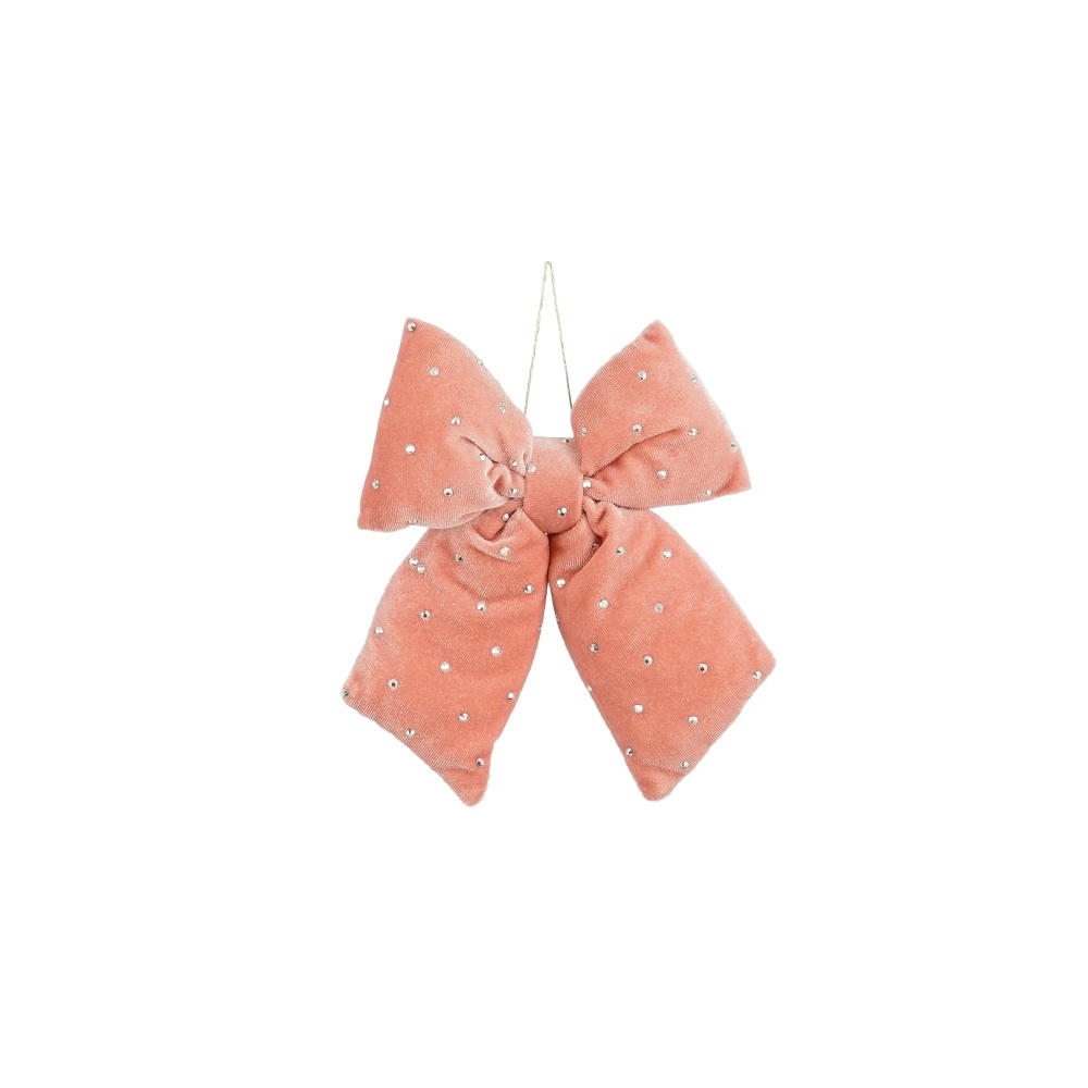 Kerststrik | polyester | roze met glitters | 17cm