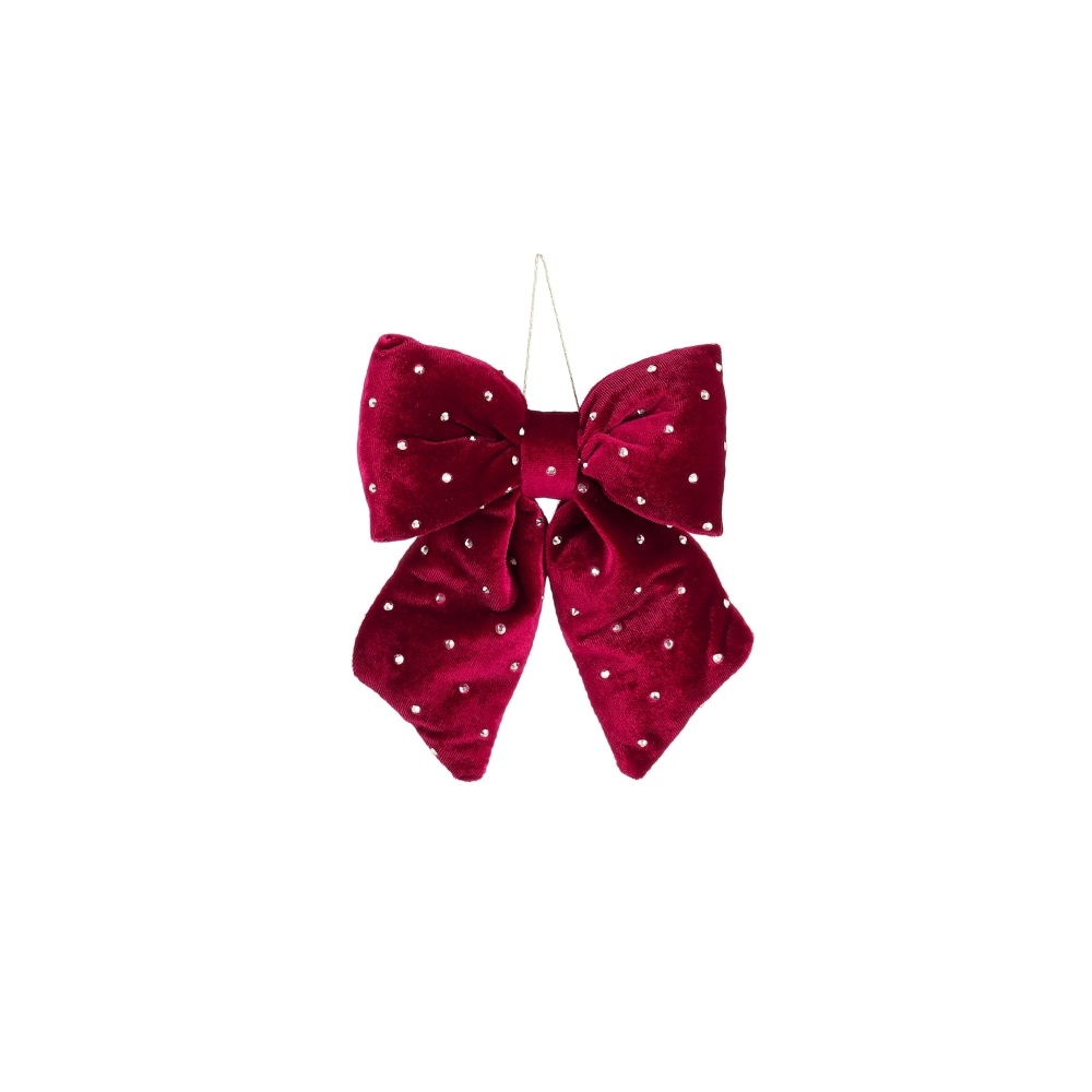 Kerststrik | polyester | donkerrood met spikkels | 17cm