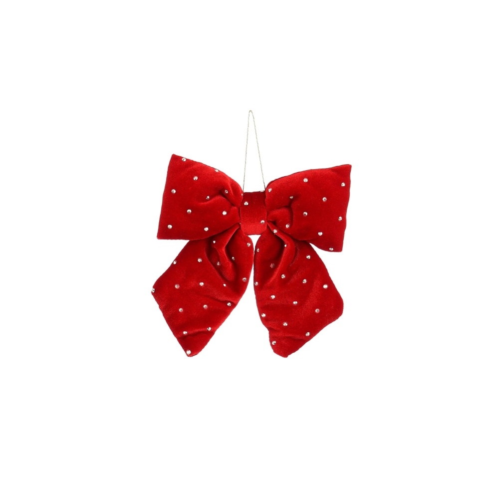 Kerststrik | polyester | rood met spikkels | 17cm