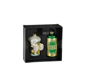 Kersthanger bier box | 2-delig | glas | goud