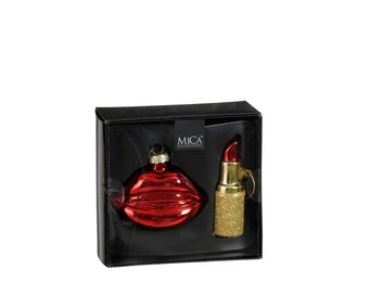 Kersthanger lippenstift box | 2-delig | glas | rood