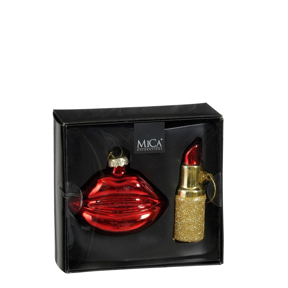Kersthanger lippenstift box | 2-delig | glas | rood