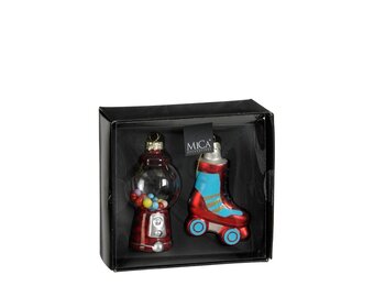 Kersthanger speelgoed box | 2-delig | glas | rood