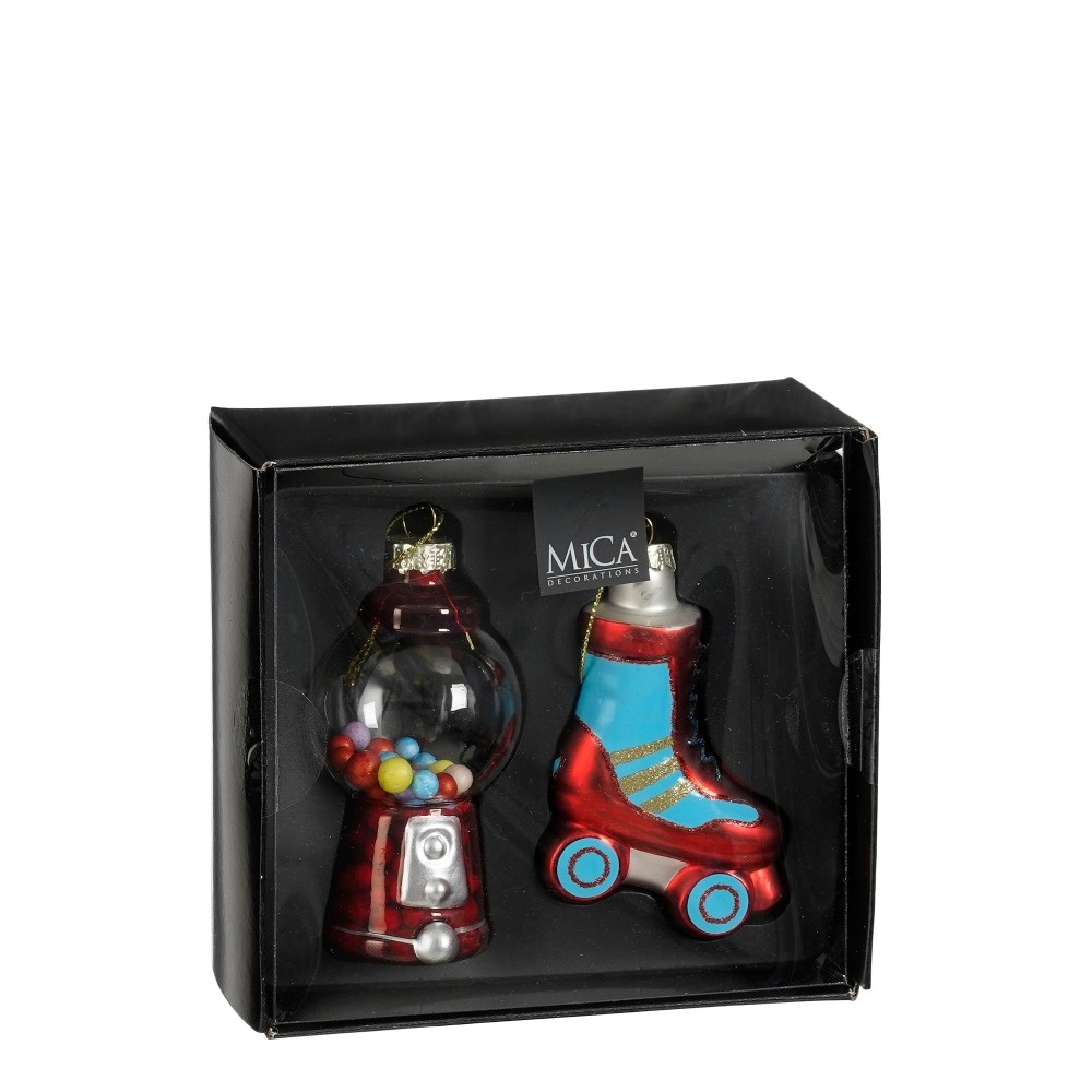 Kersthanger speelgoed box | 2-delig | glas | rood