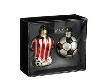 Kersthanger voetbal box | 2-delig | glas | rood