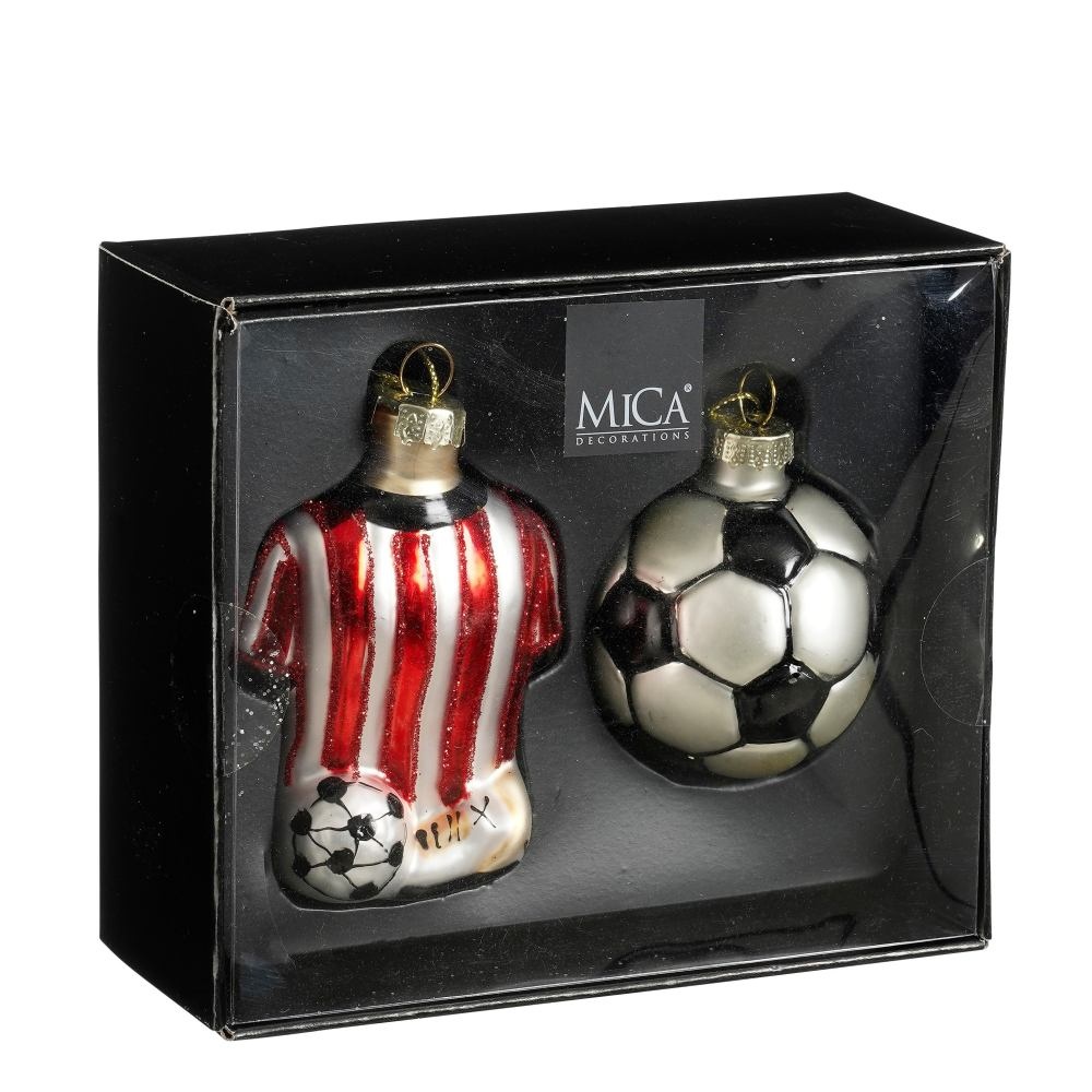 Kersthanger voetbal box | 2-delig | glas | rood