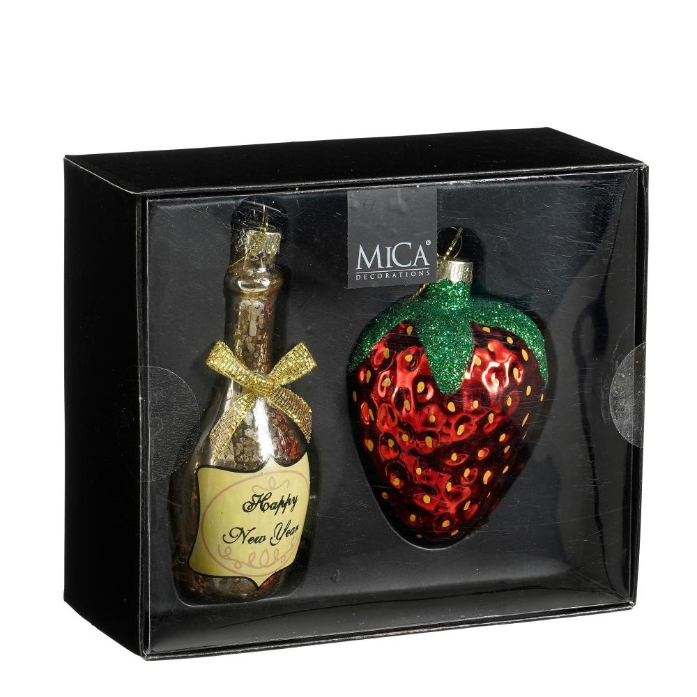 Kersthanger champagne box | 2-delig | glas | rood