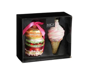 Kersthanger macaron box | 2-delig | glas | rood