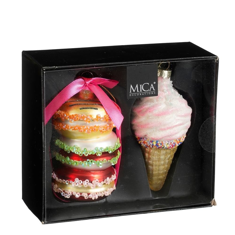 Kersthanger macaron box | 2-delig | glas | rood