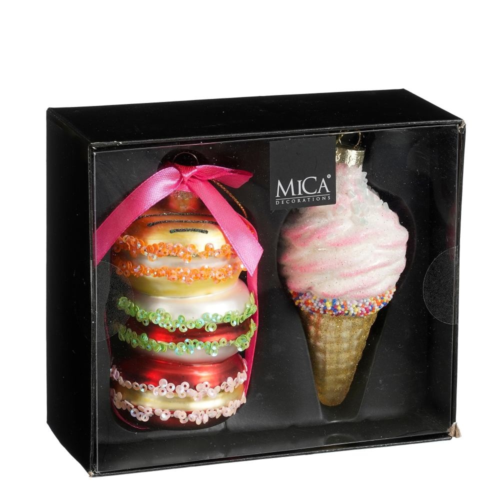 Kersthanger macaron box | 2-delig | glas | rood
