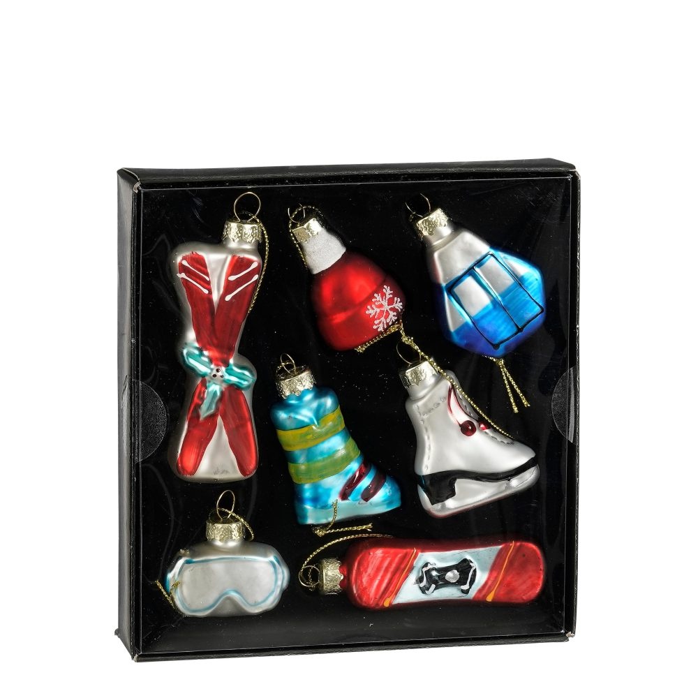 Kersthanger wintersport mixbox | glas | zilver