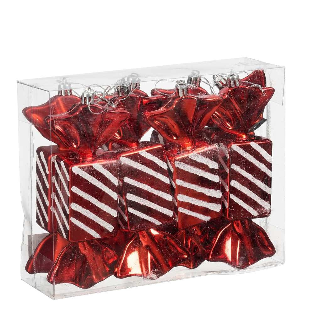 Kersthanger snoep | onbreekbaar | rood/wit | set van 8 | 15cm