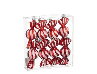Kersthanger snoep | onbreekbaar | rood/wit | set van 8 | 10cm